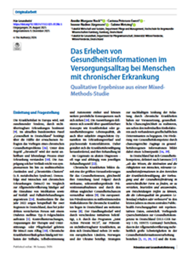 Cover: Das Erleben von Gesundheitsinformationen im Versorgungsalltag bei Menschen mit chronischer Erkrankung