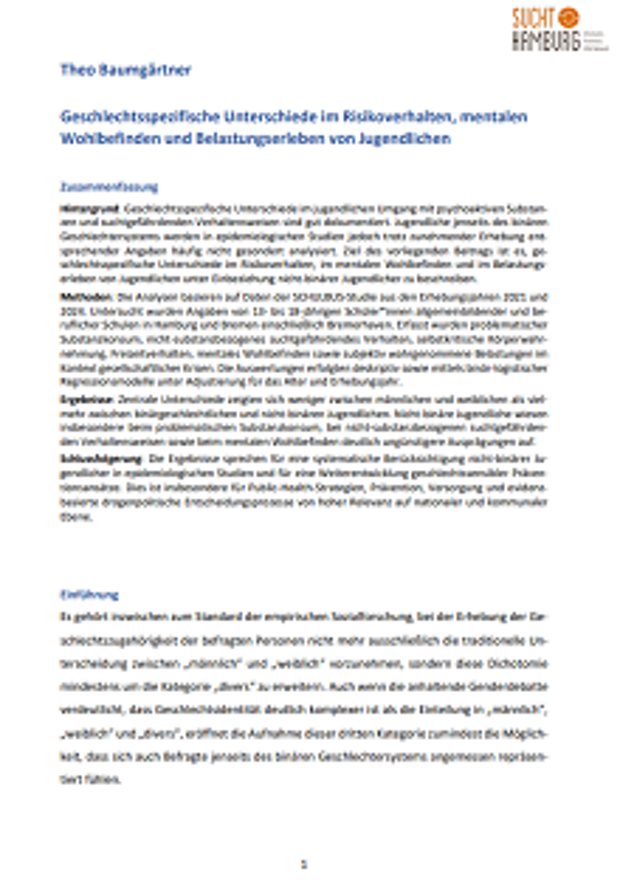 Cover: Risikoverhalten und Genderidentität von Jugendlichen