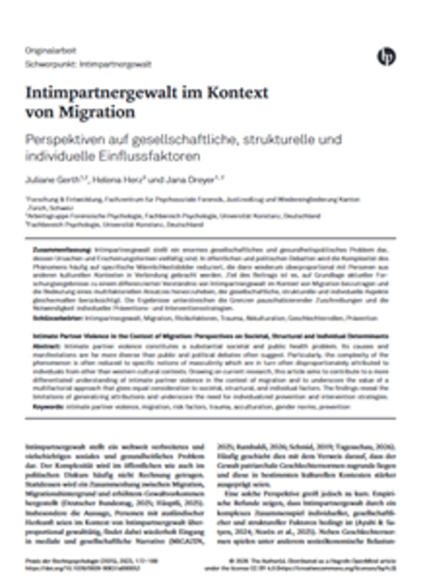 Cover: Intimpartnergewalt im Kontext von Migration