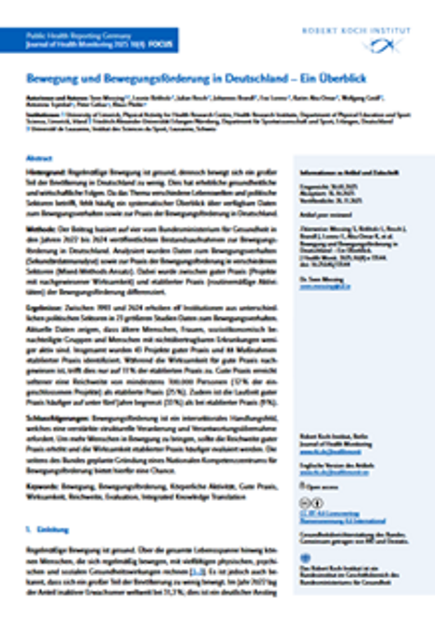 Cover: Bewegung und Bewegungsförderung in Deutschland – Ein Überblick