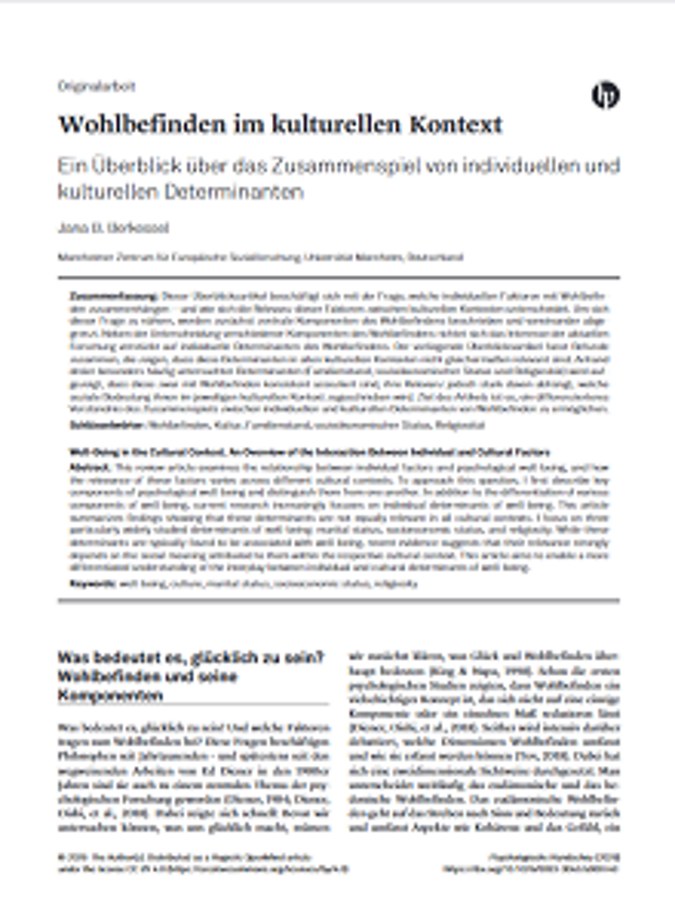 Cover: Wohlbefinden im kulturellen Kontext