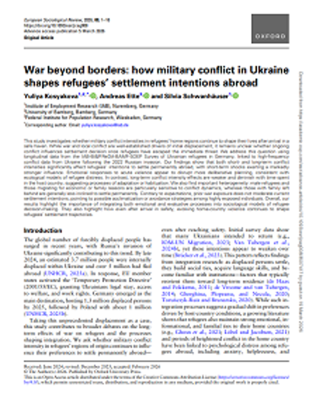 Cover: War beyond borders: how military conflict in Ukraine shapes refugees’ settlement intentions abroad 