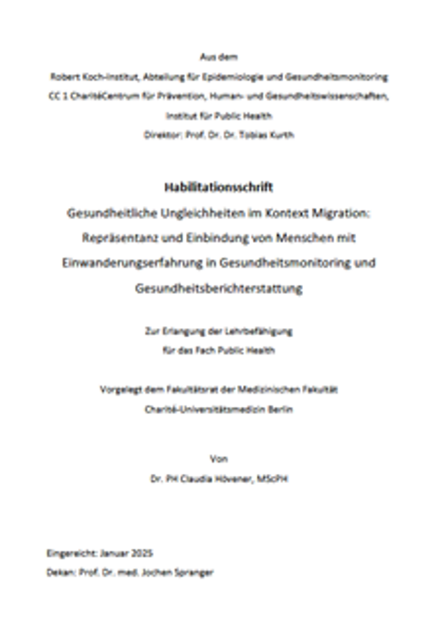 Cover: Gesundheitliche Ungleichheiten im Kontext Migration