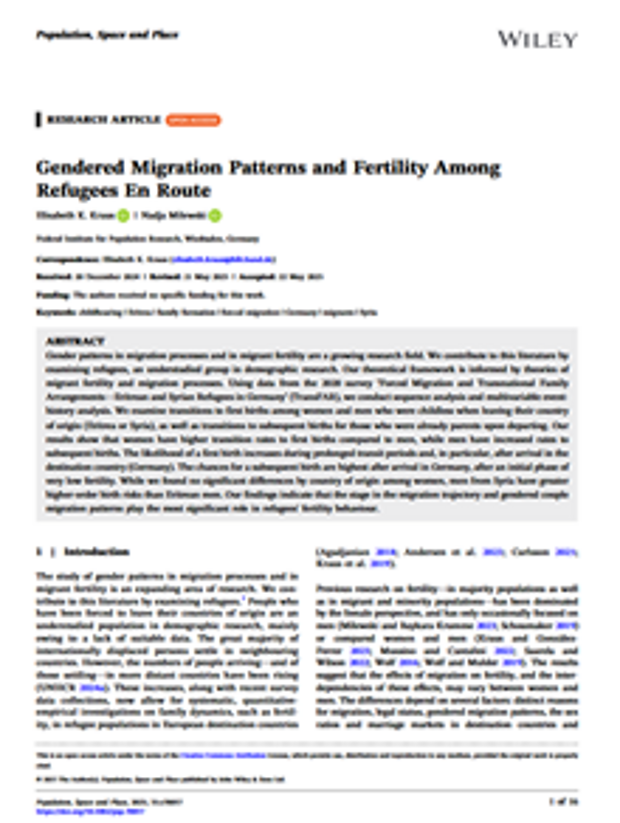 Cover: Gendered migration patterns and fertility among refugees en route