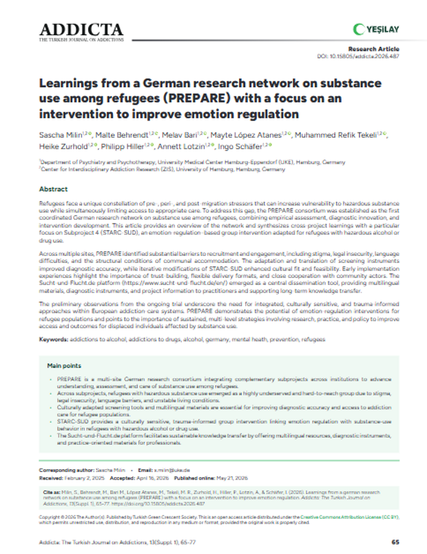 Cover: Learnings from a German research network on substance use among refugees (PREPARE) with a focus on an intervention to improve emotion regulation