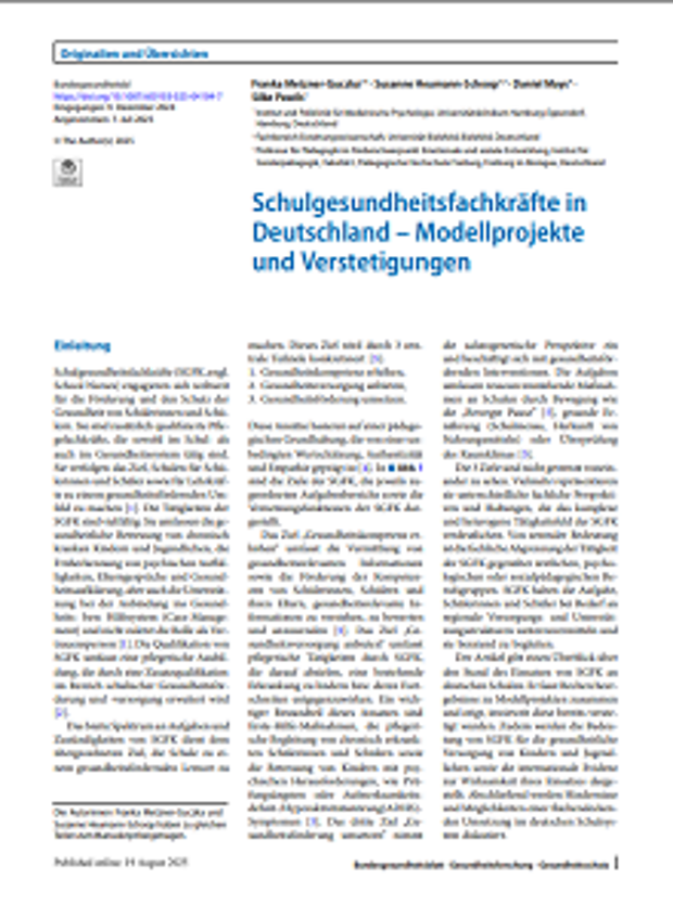 Cover: Schulgesundheitsfachkräfte
