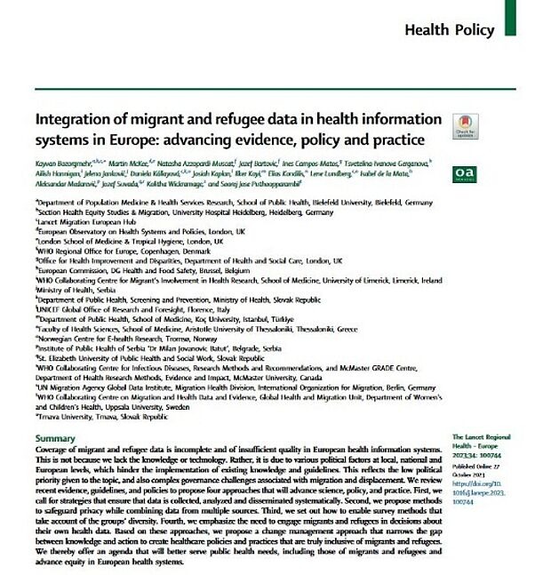 Integration of migrant and refugee data in health information systems in Europe: advancing evidence, policy and practice