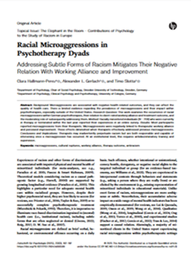 Cover: Racial Microaggressions in Psychotherapy Dyads