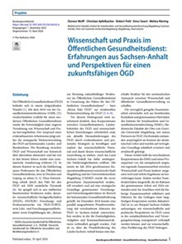 Cover: Wissenschaft und Praxis im Öffentlichen Gesundheitsdienst: Erfahrungen aus Sachsen-Anhalt und Perspektiven für einen zukunftsfähigen ÖGD