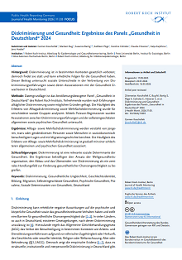 Cover: Diskriminierung und Gesundheit: Ergebnisse des Panels „Gesundheit in Deutschland“ 2024