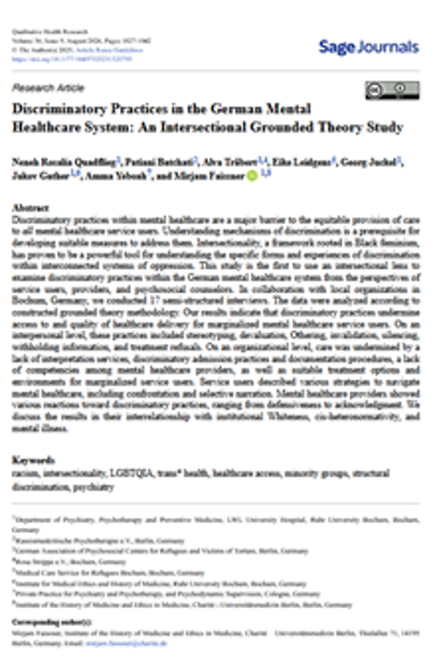 Cover: Discriminatory practices in the German mental healthcare system: an intersectional grounded theory study