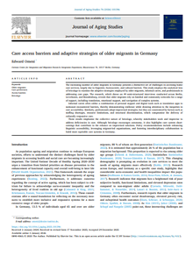 Cover: Care access barriers and adaptive strategies of older migrants in Germany