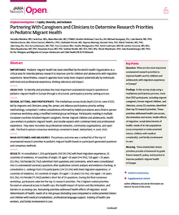 Cover: Partnering with caregivers and clinicians to determine research priorities in pediatric migrant health