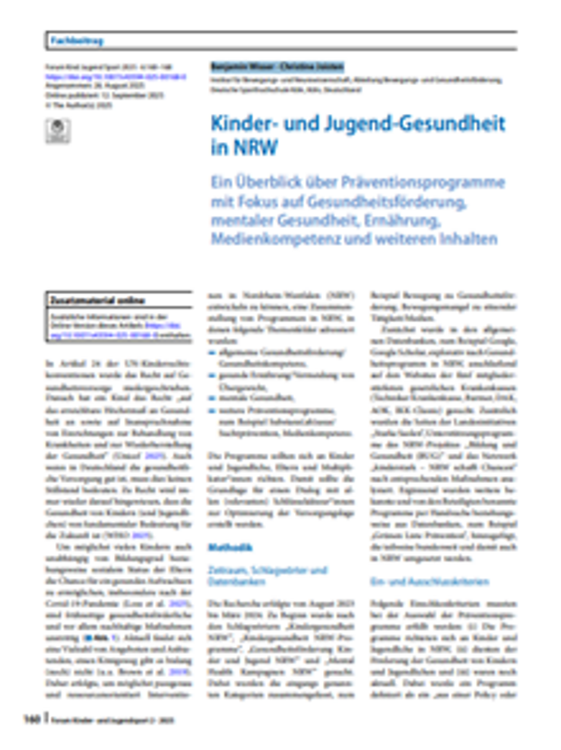 Cover: Kinder- und Jugend-Gesundheit in Nordrhein-Westfalen (NRW)