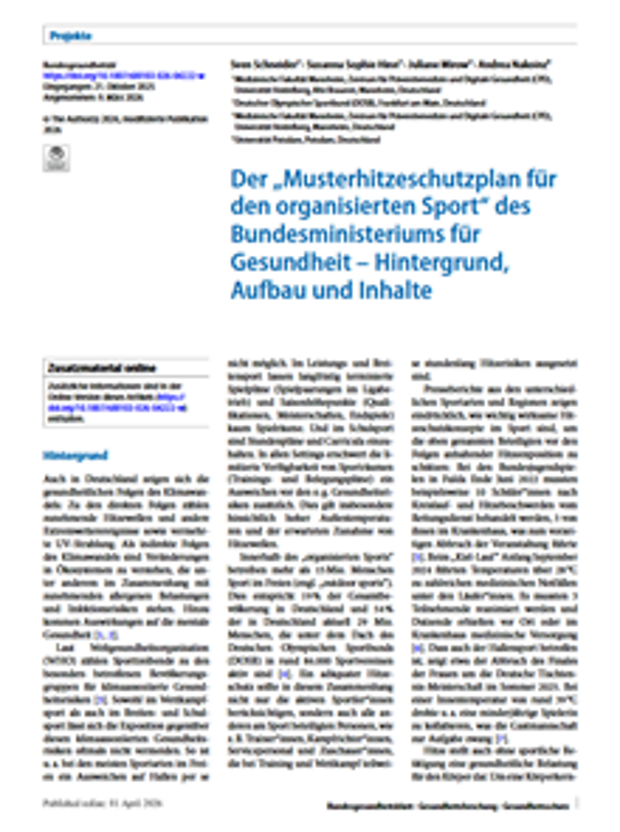 Cover: Der „Musterhitzeschutzplan für den organisierten Sport“ des Bundesministeriums für Gesundheit 
