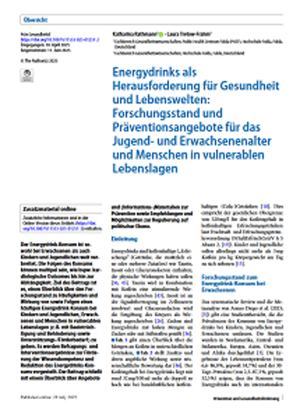 Cover: Energydrinks als Herausforderung für Gesundheit und Lebenswelten