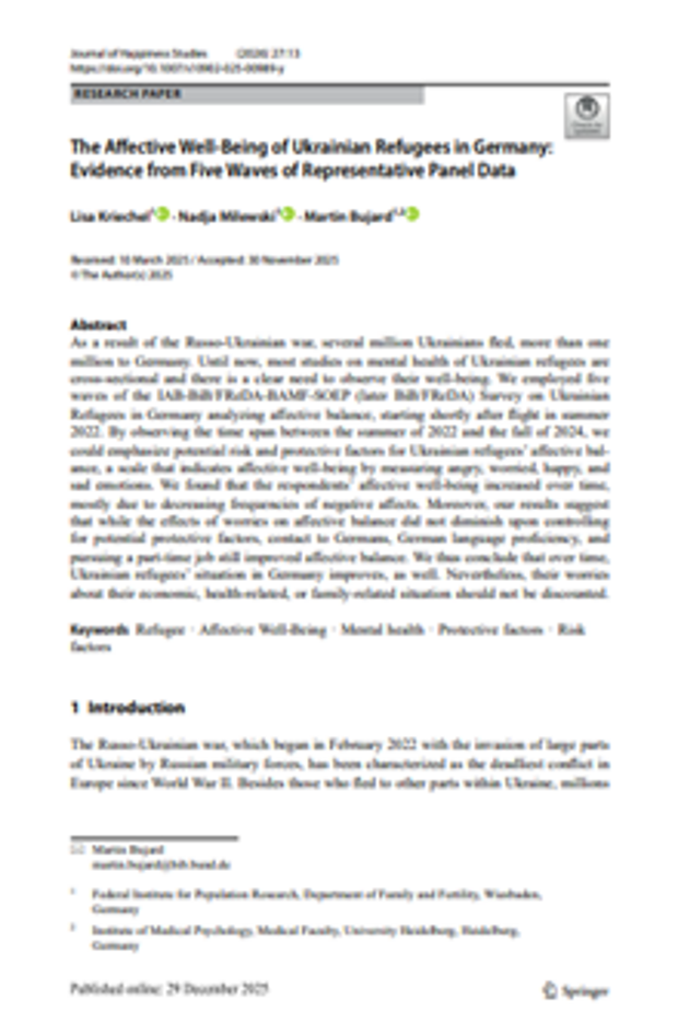 Cover: The affective well-being of Ukrainian refugees in Germany: Evidence from five waves of representative panel data