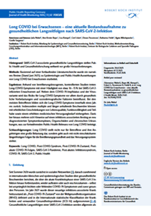 Cover: Long COVID bei Erwachsenen