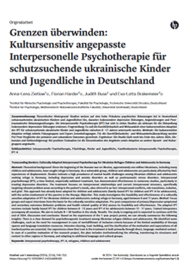 Ansicht der ersten Seite des Beitrags