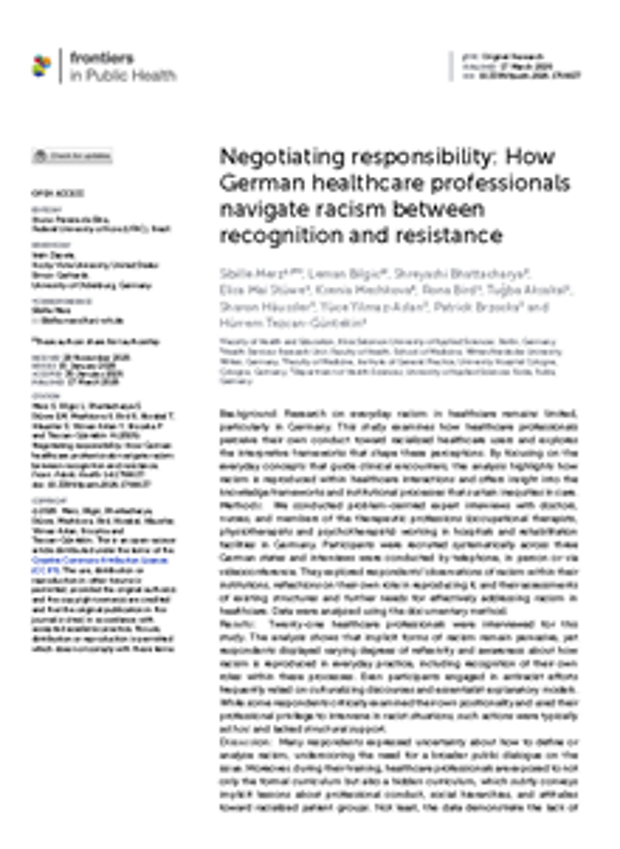 Cover: Negotiating responsibility: How German healthcare professionals navigate racism between recognition and resistance
