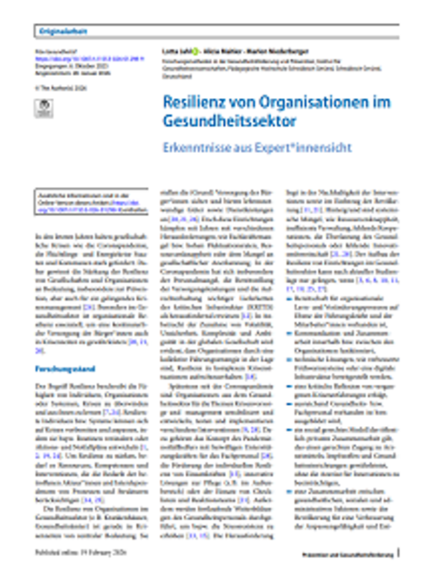 Cover: Resilienz von Organisationen im Gesundheitssektor