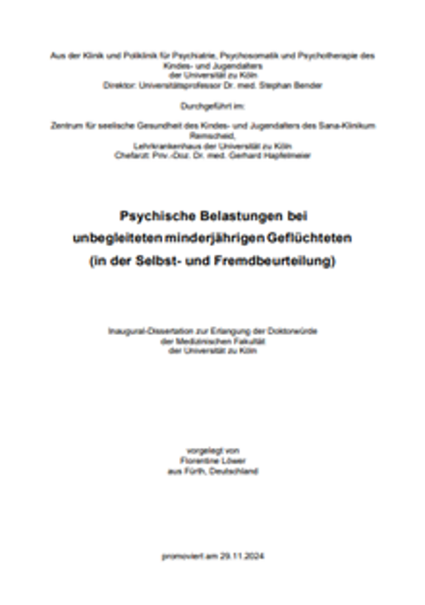 Cover: Psychische Belastungen bei unbegleitet minderjährigen Geflüchteten (in der Selbst-und Fremdbeurteilung)