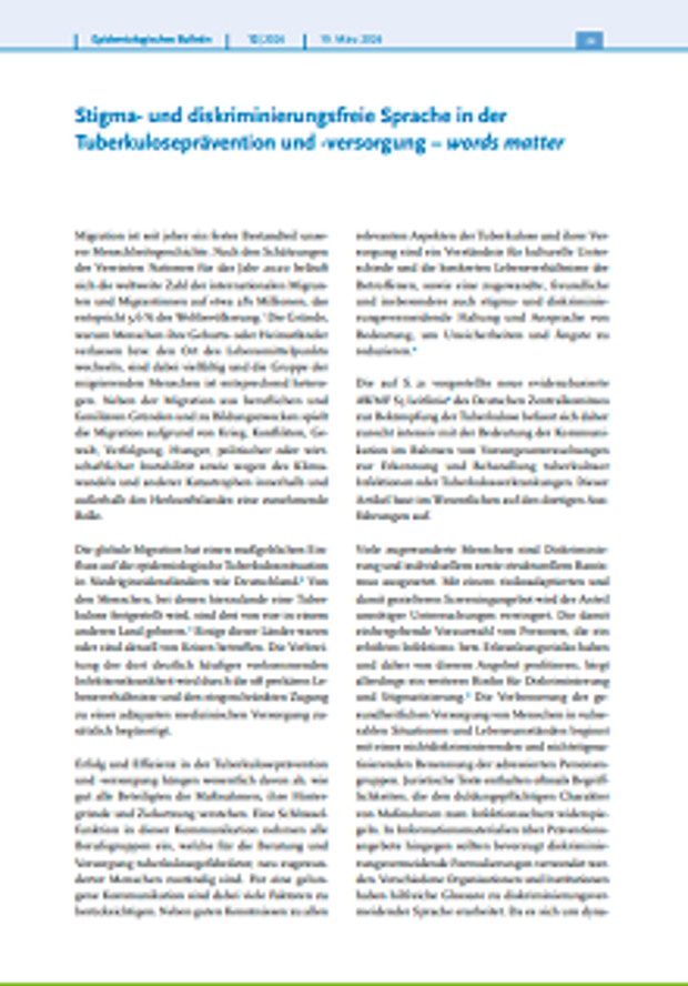 Cover: Stigma- und diskriminierungsfreie Sprache in der Tuberkuloseprävention und -versorgung – words matter