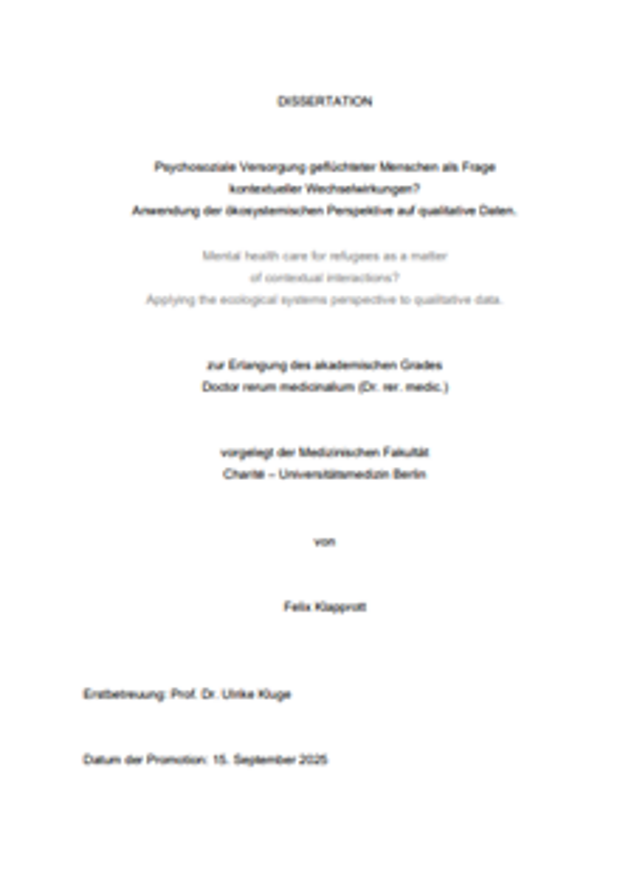 Cover: Psychosoziale Versorgung geflüchteter Menschen als Frage kontextueller Wechselwirkungen?