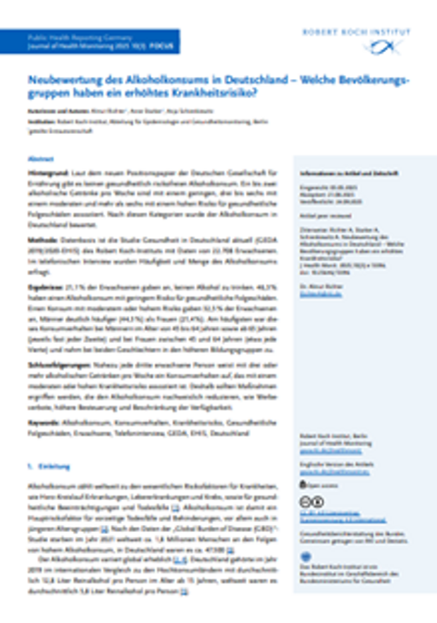 Cover: Neubewertung des Alkoholkonsums in Deutschland 