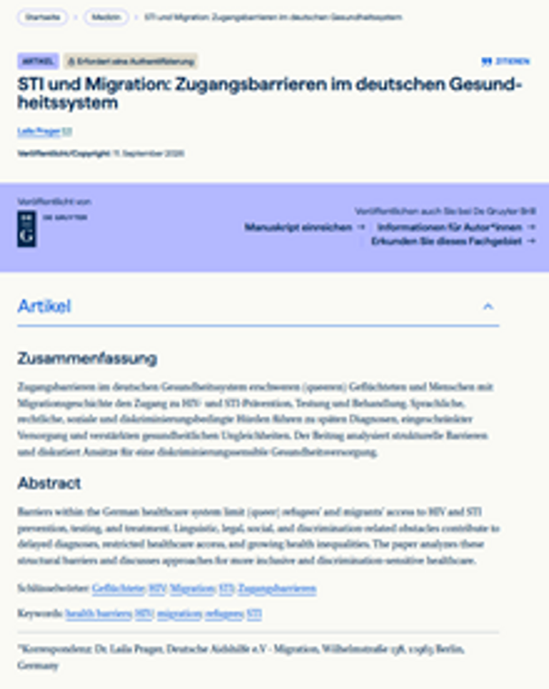 Cover: STI und Migration: Zugangsbarrieren im deutschen Gesundheitssystem