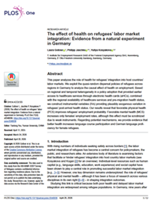 Cover: The effect of health on refugees’ labor market integration: Evidence from a natural experiment in Germany