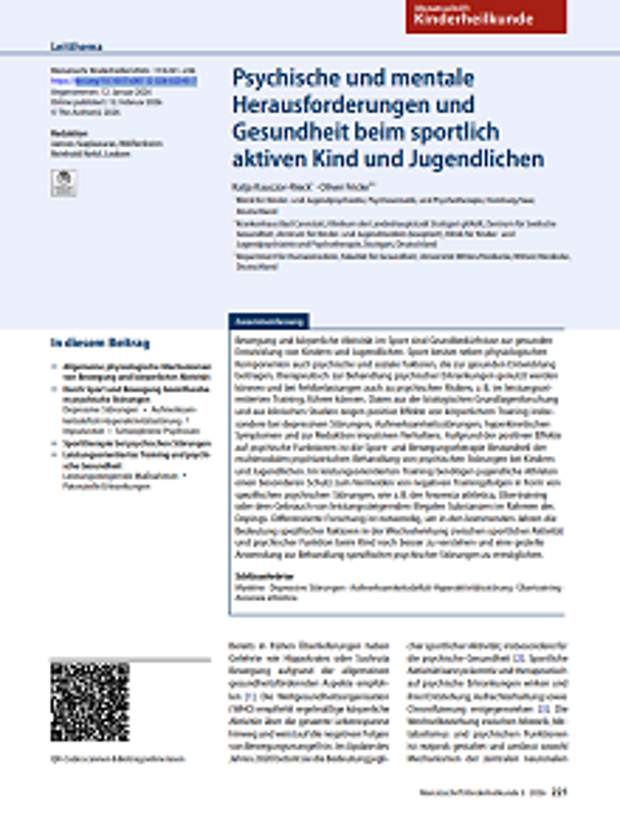 Cover: Psychische und mentale Herausforderungen und Gesundheit beim sportlich aktiven Kind und Jugendlichen