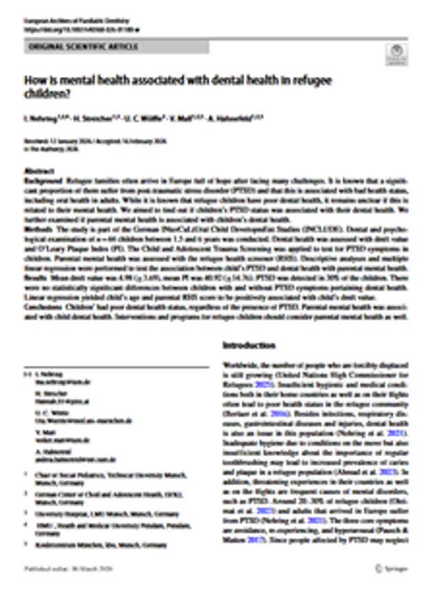 Cover: How is mental health associated with dental health in refugee children?