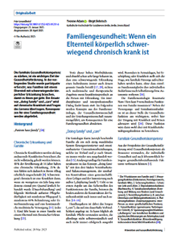 Erste Seite des Artikels: Familiengesundheit: Wenn ein Elternteil körperlich schwerwiegend chronisch krank ist