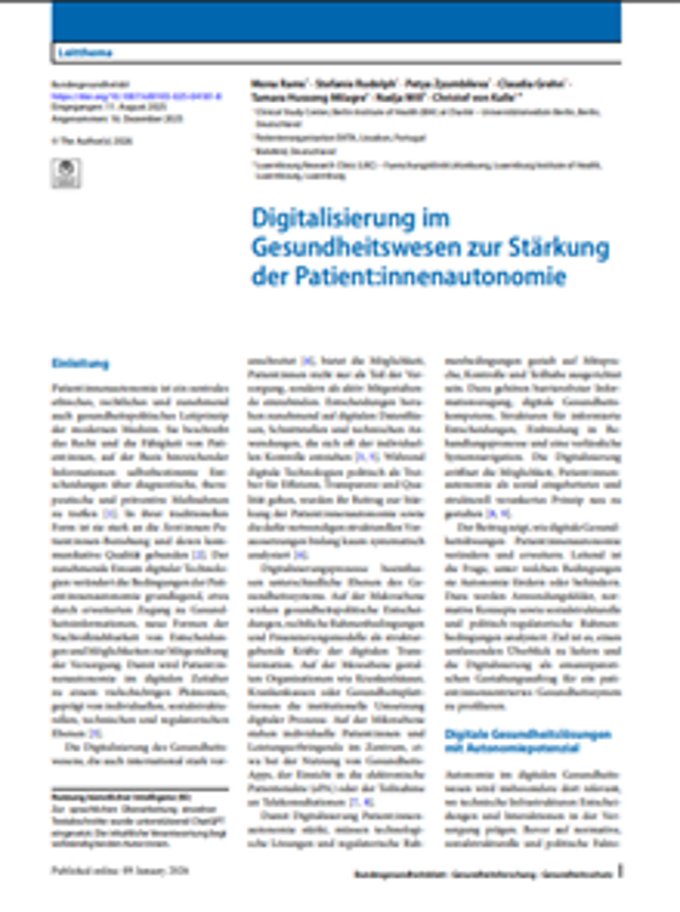 Cover: Digitalisierung im Gesundheitswesen zur Stärkung der Patientinnen- und Patientenautonomie