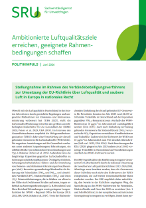 Cover: Ambitionierte Luftqualitätsziele erreichen, geeignete Rahmenbedingungen schaffen