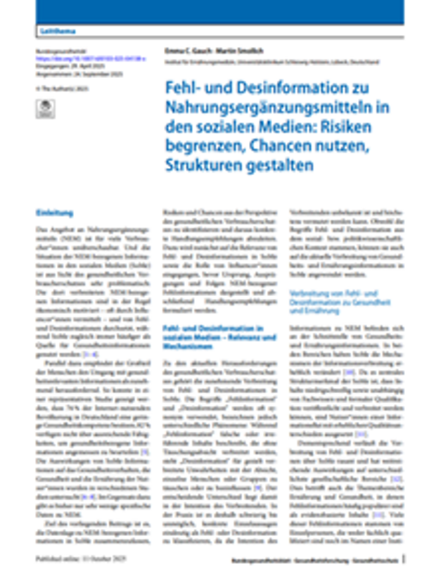 Logo: Fehl- und Desinformation zu Nahrungsergänzungsmitteln in den sozialen Medien