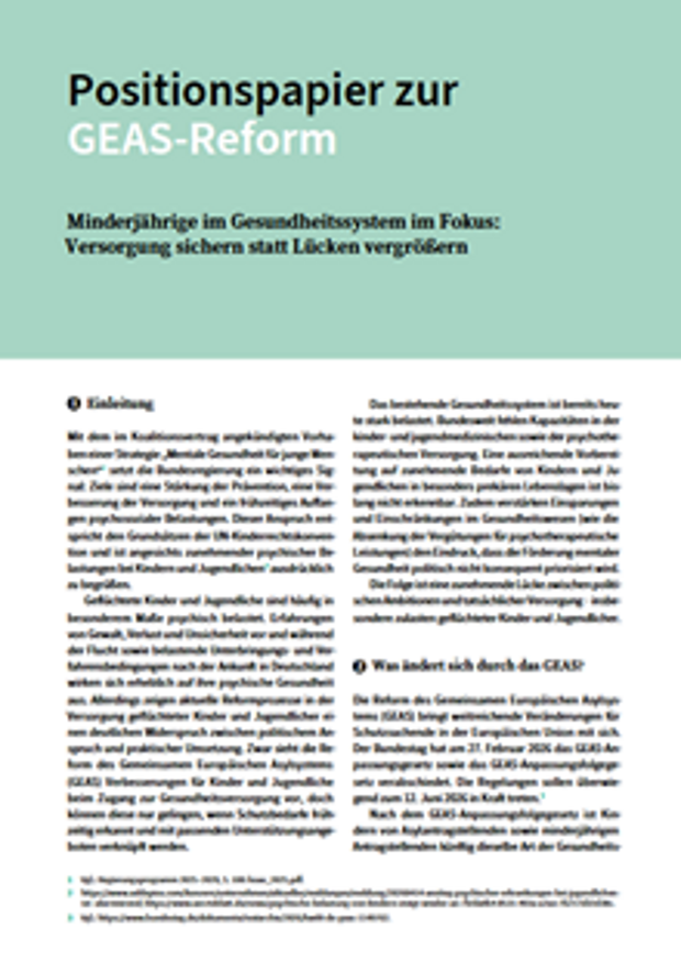Cover: Minderjährige im Gesundheitssystem im Fokus: Versorgung sichern statt Lücken vergrößern