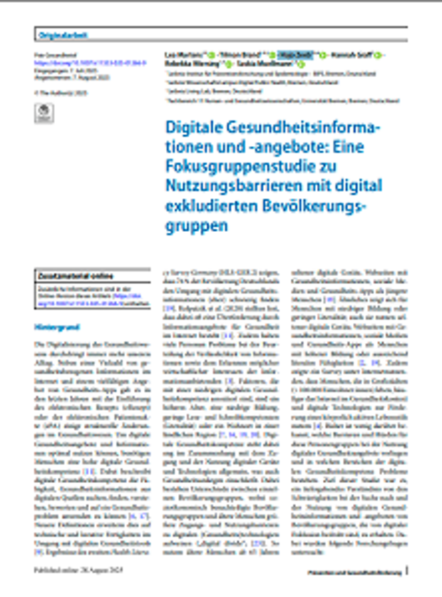 Cover: Digitale Gesundheitsinformationen und -angebote