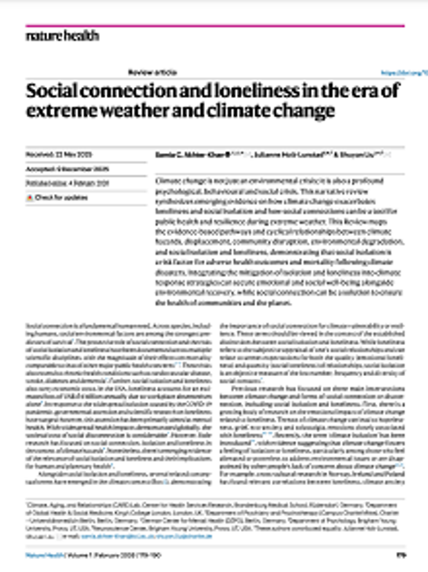 Cover: Klimawandel fördert soziale Isolation und belastet psychische Gesundheit