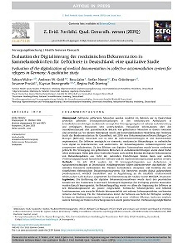Cover: Evaluation der Digitalisierung der medizinischen Dokumentation in Sammelunterkünften für Geflüchtete in Deutschland: eine qualitative Studie