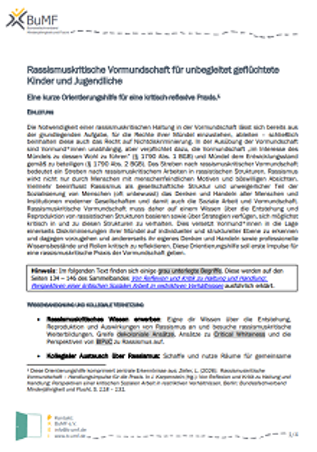 Cover: Rassismuskritische Vormundschaft für unbegleitet geflüchtete Kinder und Jugendliche