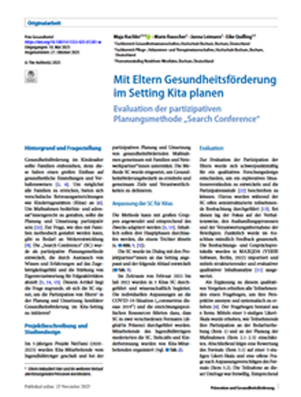 Cover: Mit Eltern Gesundheitsförderung im Setting Kita planen 