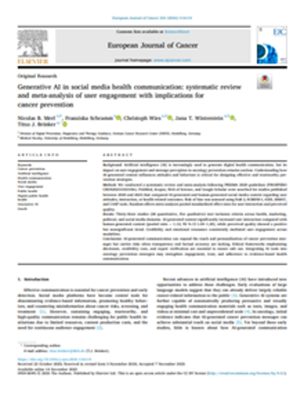 Cover: KI-generierte Social-Media-Inhalte als Chance für die Krebsprävention