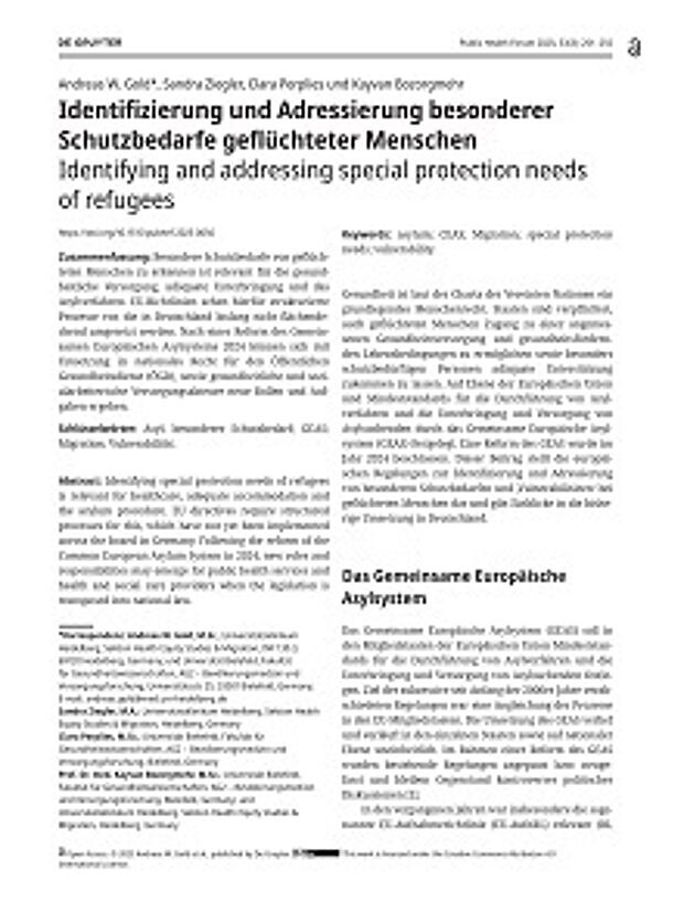 Cover: Identifizierung und Adressierung besonderer Schutzbedarfe geflüchteter Menschen