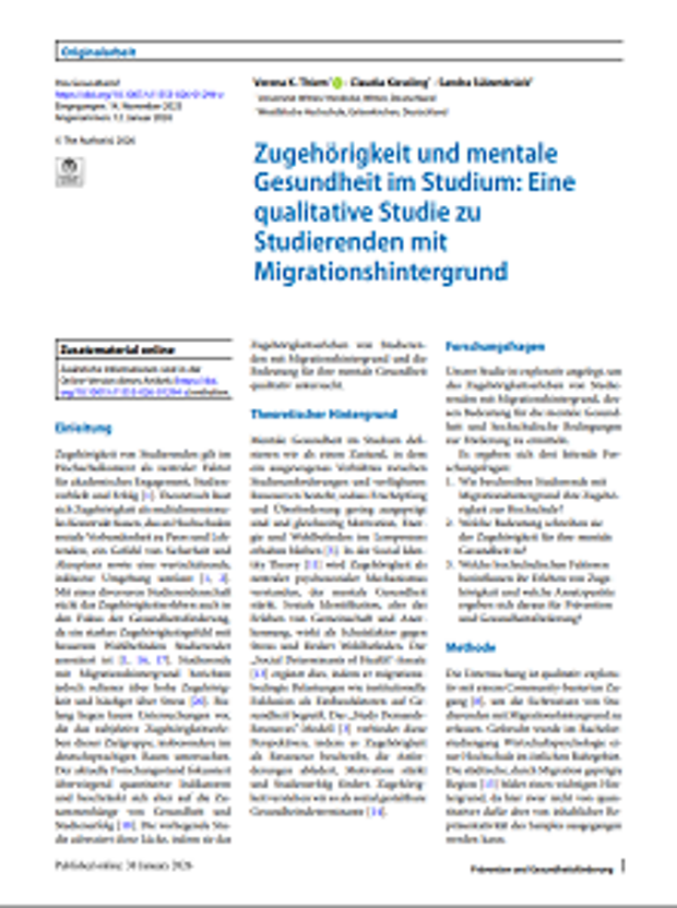 Cover: Zugehörigkeit und mentale Gesundheit im Studium 