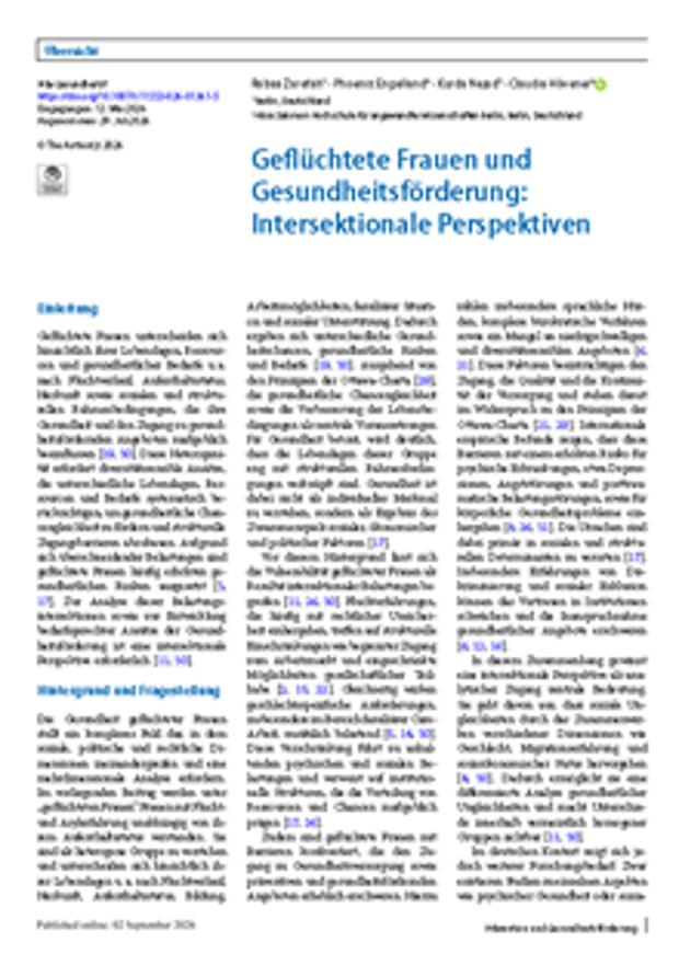 Cover: Geflüchtete Frauen und Gesundheitsförderung: Intersektionale Perspektiven