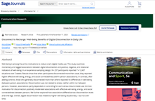 Cover: Pausen von digitalen Medien können Wohlbefinden fördern