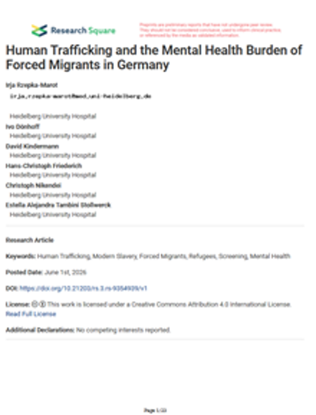 Cover: Human trafficking and the mental health burden of forced migrants in Germany