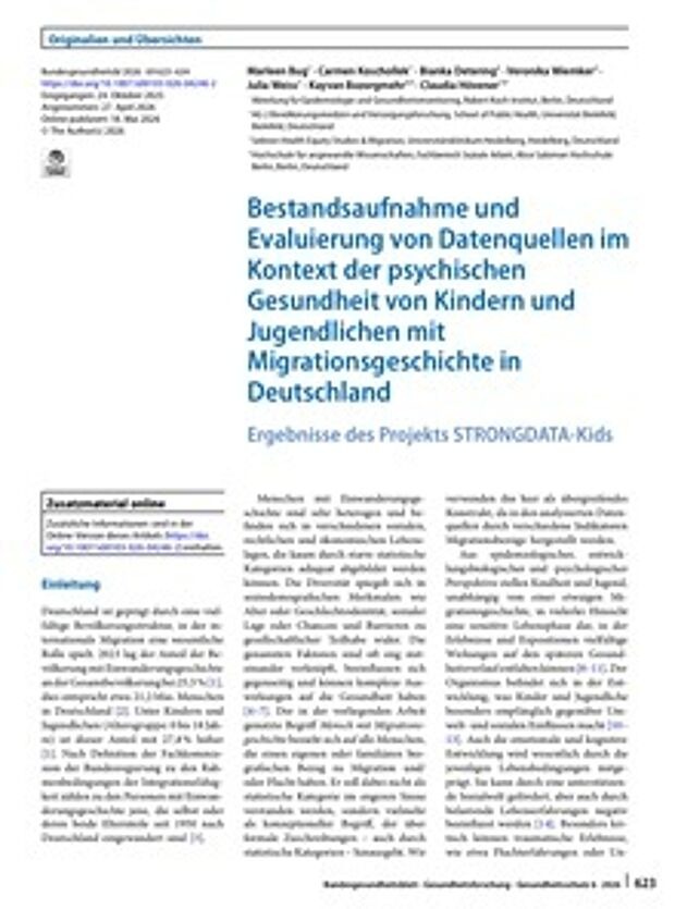 Cover: Bestandsaufnahme und Evaluierung von Datenquellen im Kontext der psychischen Gesundheit von Kindern und Jugendlichen mit Migrationsgeschichte in Deutschland